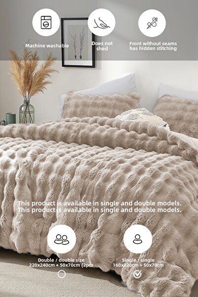 Evlen Home Collection طقم غطاء سرير من الفرو لشخص واحد محشو بالقطيفة الناعمة ويلسوفت قطعتين لوري بيج