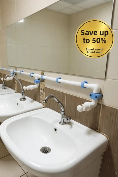 hilal kimya 20 Lt 2 Tap Push Button Liquid Soap Dispenser with Central Storage – for School, Mosque and Bulk Use