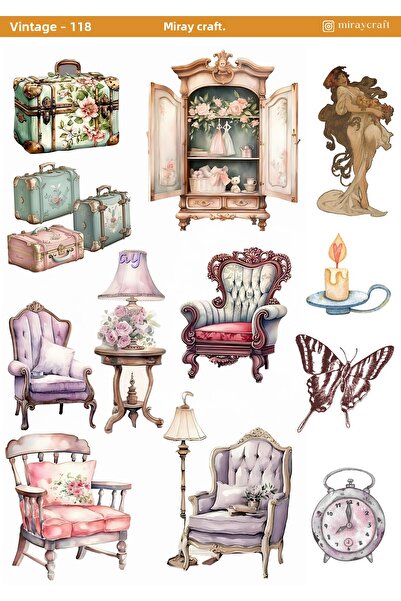 MirayDesign 1 Piece Vintage Themed Sticker (12X17 cm) for Bullet Journal, Scrapbook, Agenda and Planner
