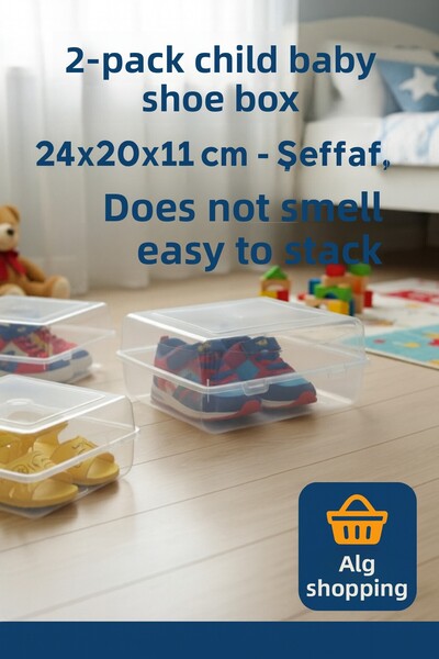 Febros 2-Pack Children's Baby Shoe Storage Box 24X20X11 cm Stackable Transpar...