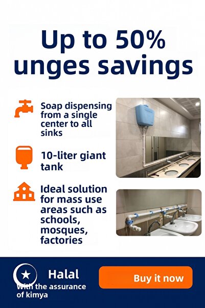 hilal kimya Δοχείο υγρού σαπουνιού 10 Lt με κεντρικό αποθηκευτικό χώρο και 6 βρύσες με κουμπί – Για σχολεία, μέσα τους ιερούς και μαζική χρήση