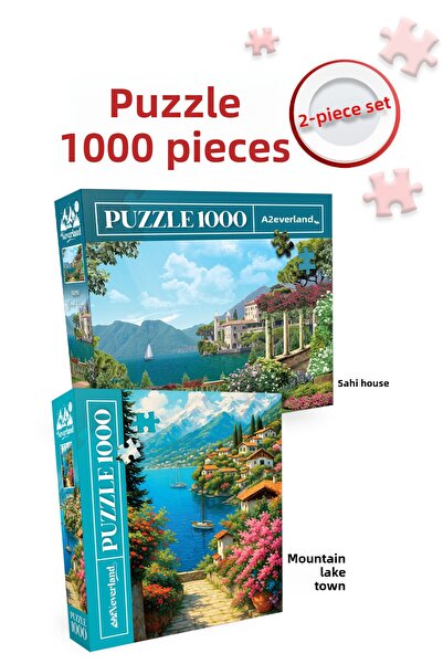 Neverland 2 Pcs 1000 Piece Puzzle- Coastal House and Mountain Lake Town