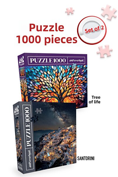 Neverland 2 Pcs 1000 Piece Puzzle - Tree of Life and Santorini