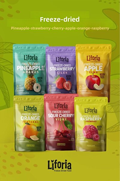 Liforia 6 عبوات من الفواكه المجمدة - وجبة خفيفة صحية - أناناس تفاح كرز برتقال...