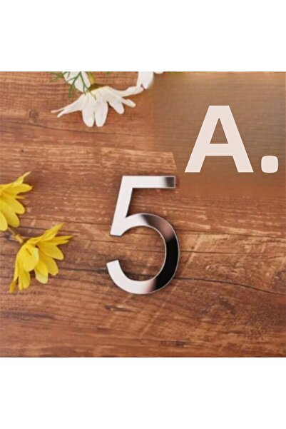 zafrakreklam رقم الشقة 1 ملم، مرآة فضية من البليكسي جلاس، لاصقة، مقاس 9 سم - رقم 5 خمسة