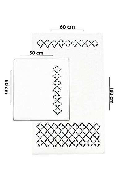 Chilai Home Luxury Black Embroidered 2-Piece 100% Cotton Bath Rug Set, Washable with Non-Slip Backing