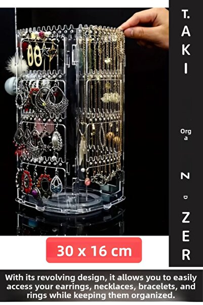 Wintoup Durable Plastic Very Stylish Modern Practical Organizer Jewelry Earrings Necklace Ring 360 °   Rotating Jewelry Organizer