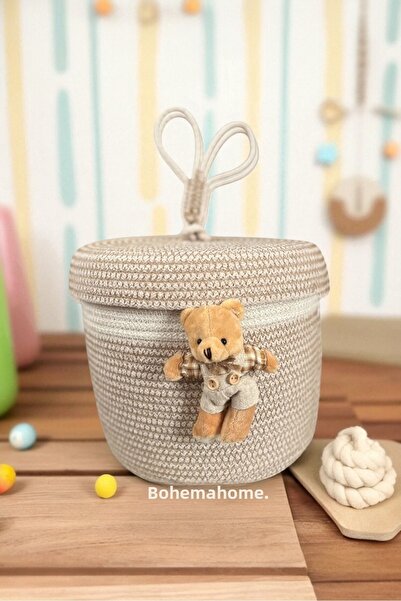 Bohemahomedecor Coș decorativ din răchită bej cu capac, coș cadou