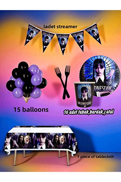 partylady مجموعة صغيرة بتصميم الأربعاء تتسع لـ 16 شخصًا - لحفلات أعياد الميلا...