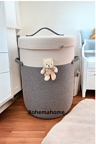 Bohemahome Γκρι ανθρακί παιδικό καλάθι ρούχων, διακοσμητικό καλάθι οργάνωσης