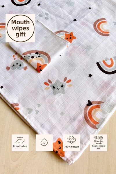 Sevza Kids غطاء وبطانية متعددة الأغراض من الموسلين، مع مناديل للفم كهدية، نمط...