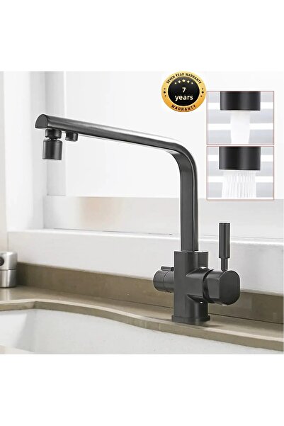 OEM صنبور مطبخ جديد مع منفذ لتنقية المياه، وظيفتان، رشاش أسود، ضمان 7 سنوات، ...