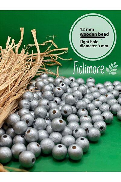 Fiolimore 12 мм сребристо-сиви дървени мъниста (50 грама, 74 броя) с малък ди...