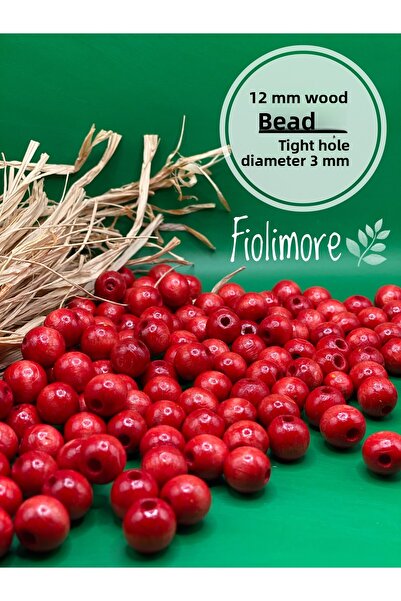 Fiolimore خرز خشبي أحمر 12 ملم (50 جرام 74 قطعة) قطر الفتحة الضيقة 3 ملم حقيب...