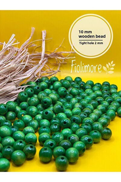 Fiolimore خرز خشبي أخضر 10 ملم (50 جرام 120 قطعة) قطر الفتحة الضيقة 2 ملم حقي...
