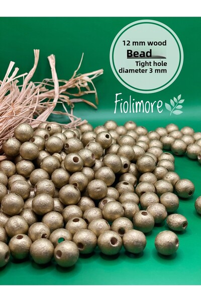 Fiolimore خرز خشبي أصفر ذهبي 12 ملم (50 جرام 74 قطعة) قطر الفتحة الضيقة 3 ملم...