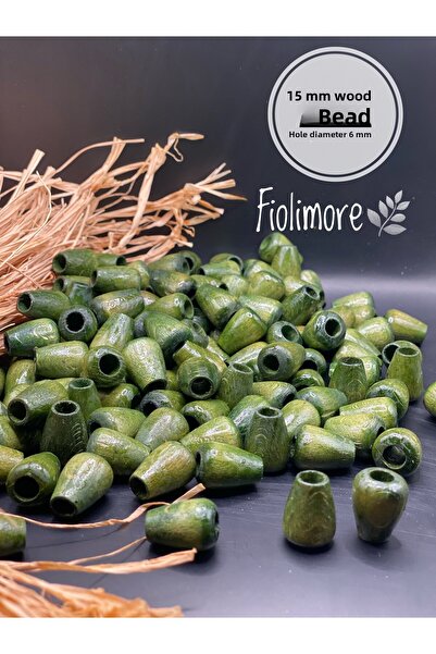 Fiolimore خرز خشبي بيضاوي على شكل قطرة خضراء كاكي 15 ملم (50 جرام 48 قطعة) قط...