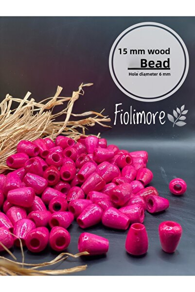 Fiolimore خرز خشبي بيضاوي على شكل قطرة وردي فوشيا 15 ملم (50 جرام 48 قطعة) قط...