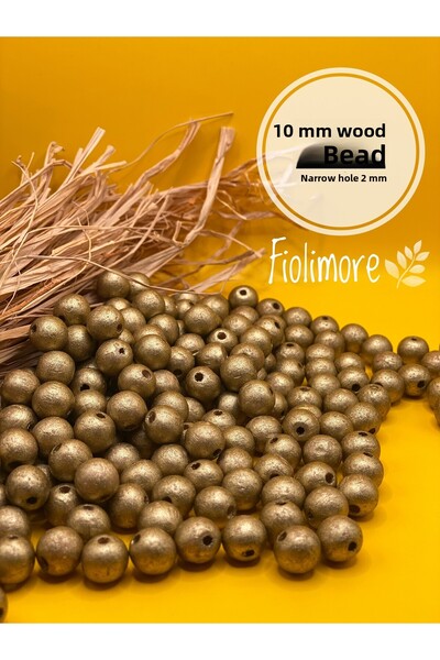 Fiolimore خرز خشبي أصفر ذهبي 10 ملم (50 جرام 114 قطعة) قطر الفتحة الضيقة 2 مل...