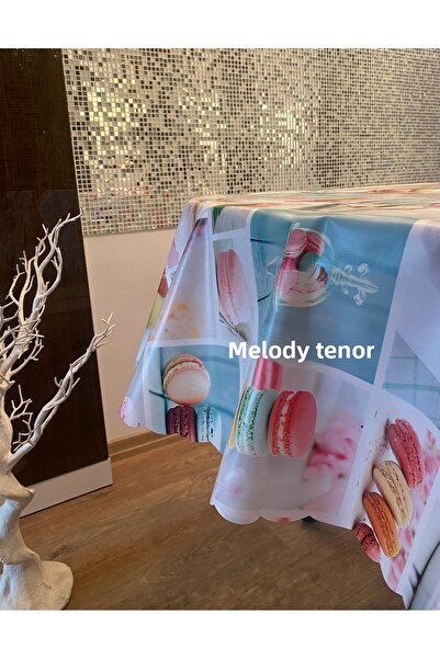 polset Lined Macaron Biscuit Cup Pattern Non-Slip Pvc Round Oilcloth Tablecloth