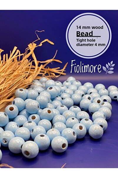 Fiolimore خرز خشبي أزرق اللون 14 ملم (50 جرام 48 قطعة) قطر الفتحة الضيقة 4 مل...