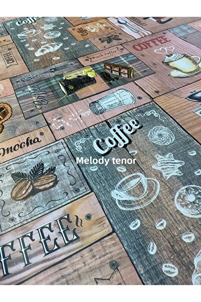 polset Lined Cup Coffee Printed Non-Slip Pvc Round Oilcloth Tablecloth