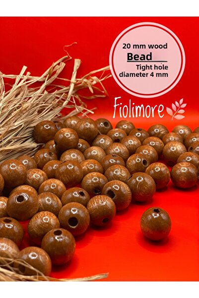 Fiolimore 20 ملم خرز خشبي بني تان (50 جرام 20 قطعة) قطر الفتحة الضيقة 4 ملم ح...
