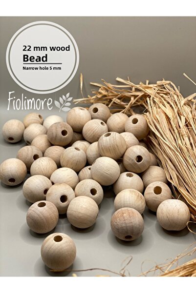 Fiolimore 22 мм сурови дървени мъниста (50 грама, 15 броя) с тесен отвор с ди...