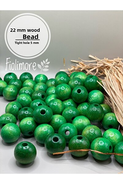 Fiolimore خرز خشبي أخضر 22 ملم (50 جرام 15 قطعة) قطر الفتحة الضيقة 5 ملم حقيب...