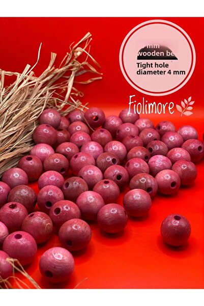 Fiolimore 20 ملم خرز خشبي وردي (50 جرام 20 قطعة) قطر الفتحة الضيقة 4 ملم حقيب...