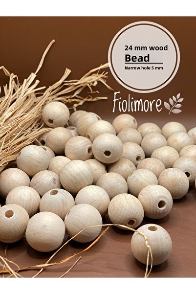 Fiolimore خرز خشب خام 24 ملم (50 جرام 11 قطعة) قطر الفتحة الضيقة 5 ملم حقيبة ...
