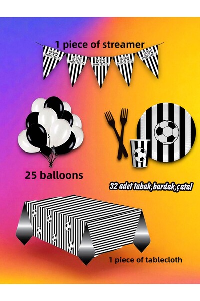 partylady مجموعة صغيرة ذات طابع أبيض وأسود تتسع لـ 32 شخصًا - لحفلات أعياد ال...