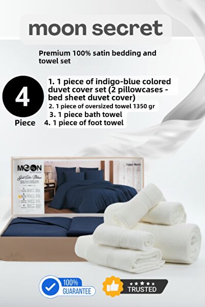 MOON SECRET Set de lenjerie de pat și prosoape din satin premium 100% 12 opțiuni de culori diferite – Set de 4 piese 1