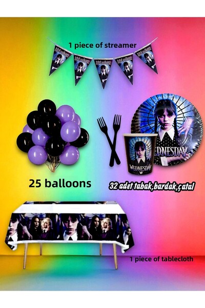 partylady مجموعة صغيرة بتصميم الأربعاء تتسع لـ 32 شخصًا - لحفلات أعياد الميلا...