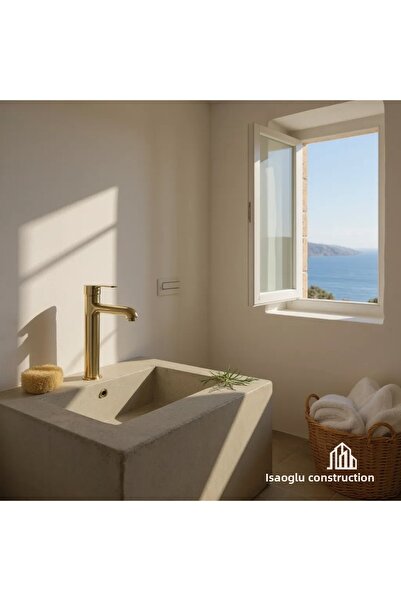 İSAOĞLU YAPI Matte Gold Sink Faucet Bowl Compatible Matte Gold Elevated Model Fixture