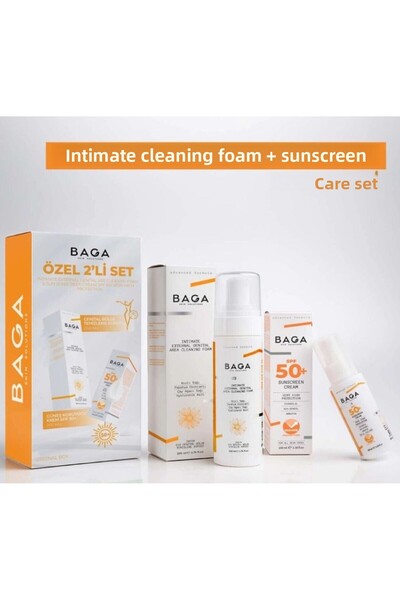 Baga رغوة تنظيف إنتيم + واقي شمسي بعامل حماية من الشمس SPF50 (مجموعة من قطعتي...