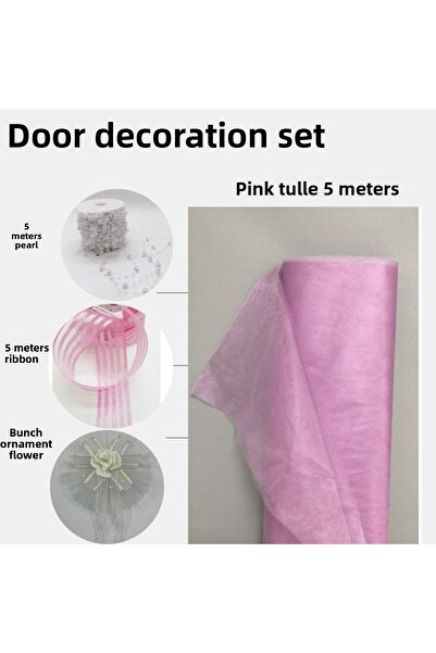 Fiyonks Atölye Decoration Set Package, 5 Meters of Tulle, 5 Meters of Ribbon, Decorative Flower, Door Decoration Tulle, Bundle Tulle