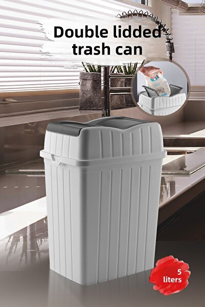 MYBOX 5 λίτρα - Κάδος απορριμμάτων με διπλό καπάκι - Διακοσμητικός κάδος απορριμμάτων για μπάνιο & κουζίνα στο σπίτι, λευκό