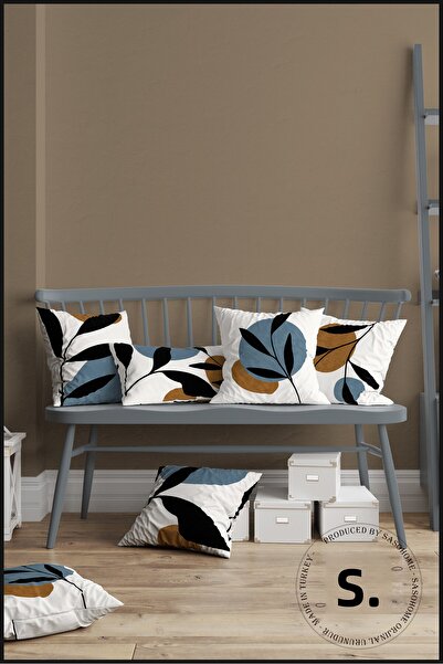 SasoHome Model de pictură cu design modern, albastru, negru, set de 4 huse de pernă imprimate digital