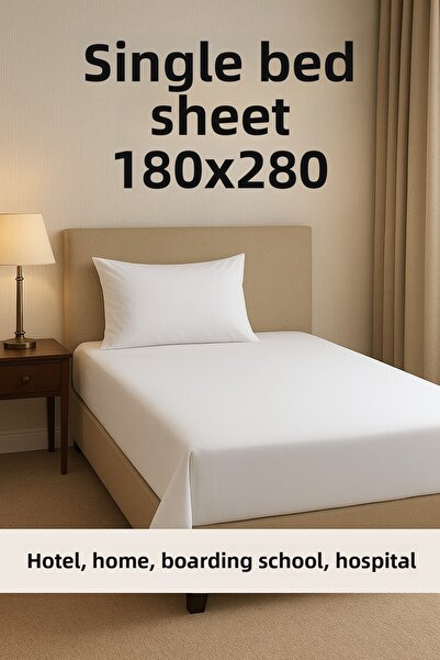 MEŞELİ TEKSTİL Organic 100% Cotton Single Hotel Bed Sheet - 62 Strings 180X280