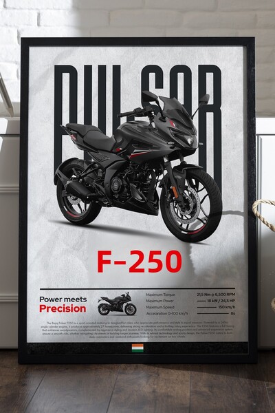 Duvarda Αφίσα Bajaj Pulsar F250 με μαύρο ξύλινο πλαίσιο, διακοσμητικός πίνακα...