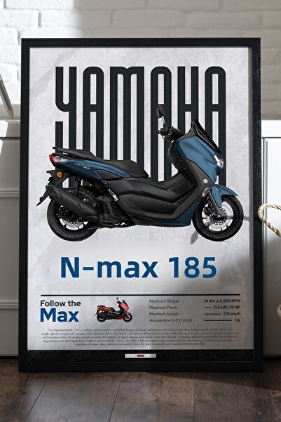 Duvarda Yamaha NMAX 155 Αφίσα με Μαύρο Ξύλινο Πλαίσιο, Διακοσμητικός Πίνακας ...