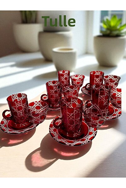 AYZ HOME Cut Crystal Glass Tea and Mirra Set - Arabic Coffee Set Tea Set 18 Pieces for 6 People