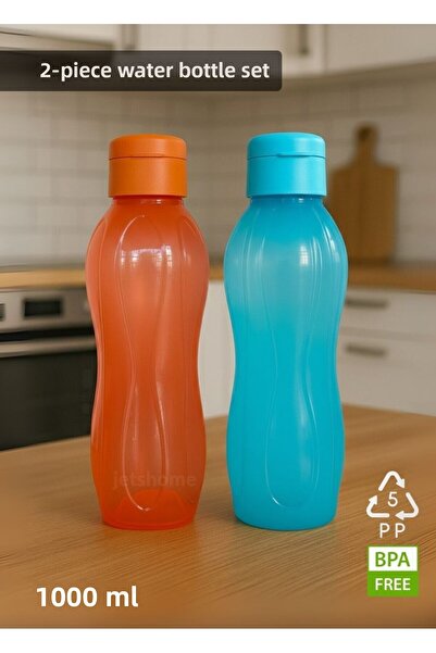 Jet's Home Set of 2 Pp-5 Water Bottles – 1000 ml Leak-Proof Flask, Bpa Free, Blue-Orange for Home-Work-Sports