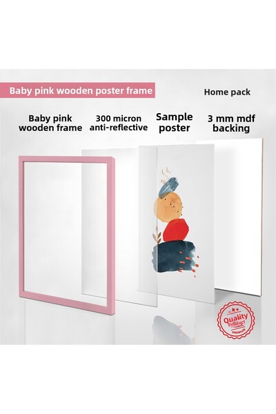 HOMEPACK 42X60 cm Light Pink Wooden Framed Poster Frame, Blank Frame, Light-Pink-Frame-42X60