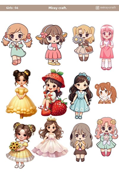 MirayDesign 1 autocolant cu ilustrație anime cu tematică pentru fete (12x17 c...