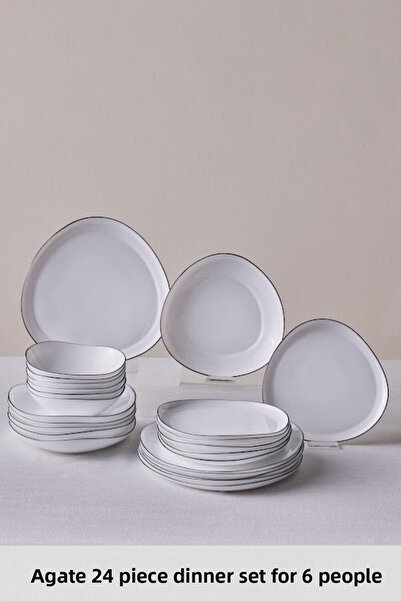 Karaca Σετ τραπεζαρίας Agata 24 τεμαχίων από λευκό γυαλί για 6 άτομα