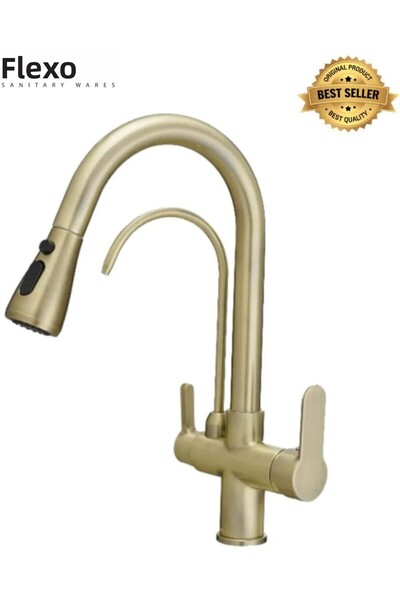 Boheme Fleko Spiral Head Hot and Cold Water Purification Inlet 3-Way Kitchen Sink Faucet (Antique Gold)