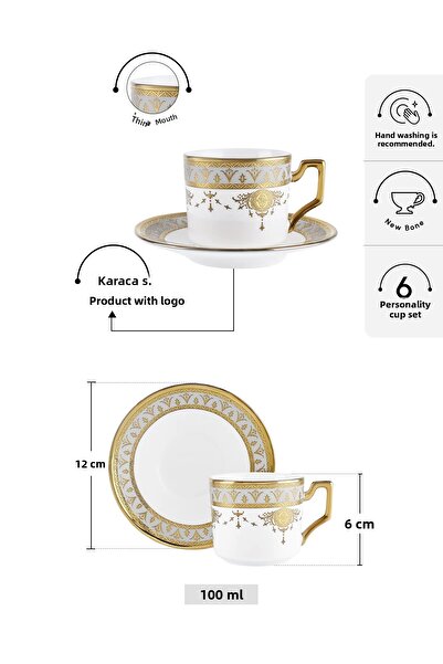 Karaca Tuğra Coffee Cup Set for 6 People 100 ml