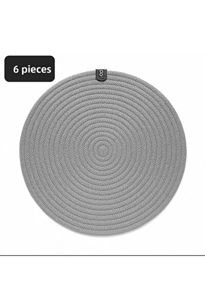 UPEKA مفرش طاولة دائري من الجوت الأمريكي مقاس 28 سم، حصيرة عرض طعام مزخرفة باللون الرمادي، 6 قطع